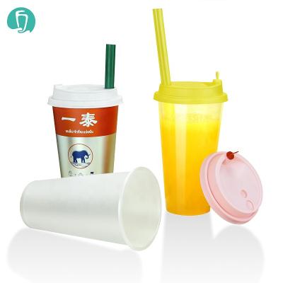 China Juice Shop 520ml 16oz Disposable Cold Hot Custom Clear Logo Print Injection Drinks PP Plastic Cup With Lids for sale