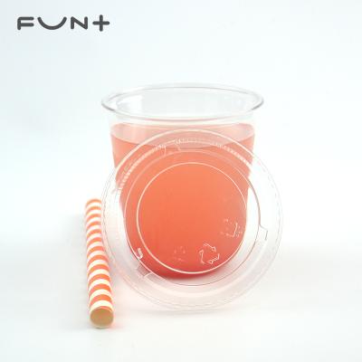 China 400ml 14oz Disposable Eco-Friendly U Shape Pet Cold Drink With Dome Lid Juice Flat Plastic Ice Cream Cup for sale