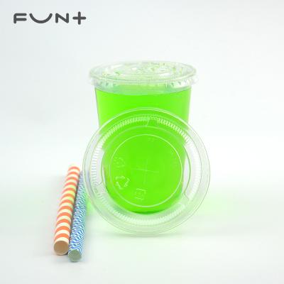 China Custom Copy 500ml 16oz Disposable Eco-Friendly U Shaped PET With Dome Lid Juice Flat Plastic Cup for sale