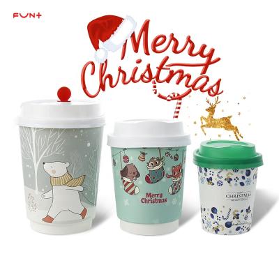 China Single Wall Christmas Paper Coffee Cup Sleeves With Lid Customized Logo for sale