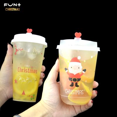 China 2019 single wall christmas 500ml in label mug bubble tea cup factory molding logo printing milk tea custom iml plastic coffee cup for sale