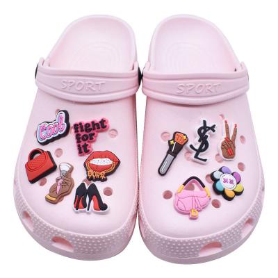 China Cheap Custom New Fashion Custom Cartoon Famous Designer Croc Decoration Shoe Charms PVC Clog Brand Clog Shoe Charms for sale