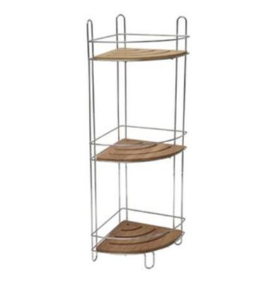 China Standing Type Best Quality Metal Single Wire Chrome Plated Bathroom Shower Trolley With Bamboo Tray For Bathroom for sale