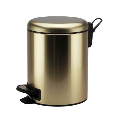 China Hot Selling Foot Pedal Good Reputations SLOW NARROW LID Powder Coating Steel Gold 5L Waste Stainless Trash Can for sale