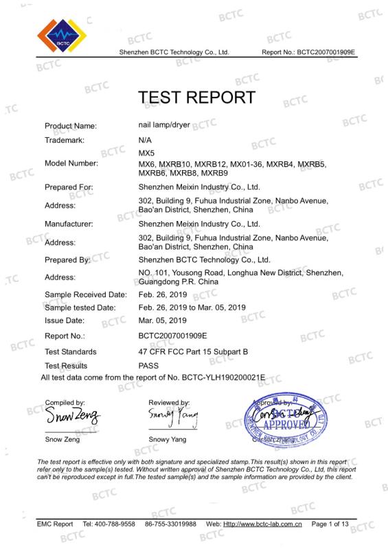 FCC - Shenzhen Meixin Industry Co., Ltd.