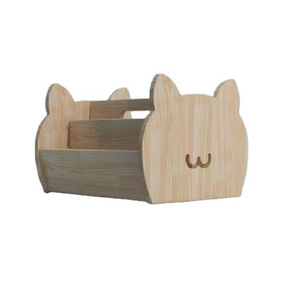 China Multi-functional Cat Shape Wooden Storage Rack Bedroom Viable Home Log Storage Rack for sale