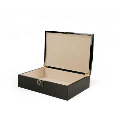 China Recyclable Luxury Black Lacquer Large Empty Stash Piano Wooden Box With Lock for sale