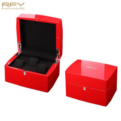 China Handmade Glossy Finish Lacquer Watch Stand Cases Collector Storage Luxury Red Wooden Watch Box for sale