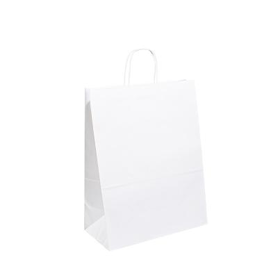 China Luxury White Boutique Gift Shopping Handle Paper Bags For Clothes Te koop