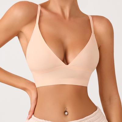 China QUICK DRY Seamless Deep Triangle Sports Bra Women's Strappy Backless Wireless Seamless Bra V Bra Without The Hook for sale