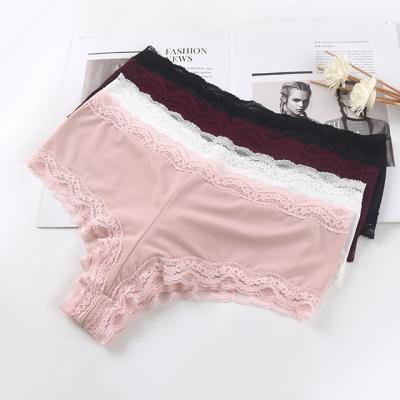 China Antibacterial Women's Bikini Underwear Women's Sexy Mid Waisted Panties Tangas Mujer Lace Trim Skin-Friendly Panties for sale