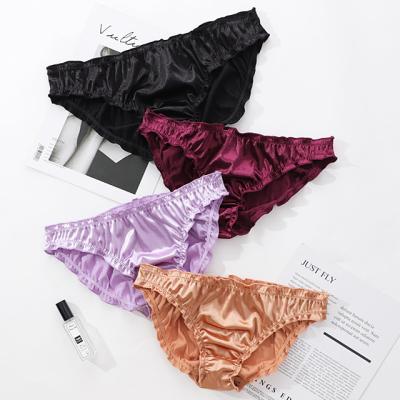 China Antibacterial Full Coverage Panties High End Sexy Ruched Cute Briefs Lingerie Ruffled Underwear Elastic Shinny Women's Briefs Panties for sale