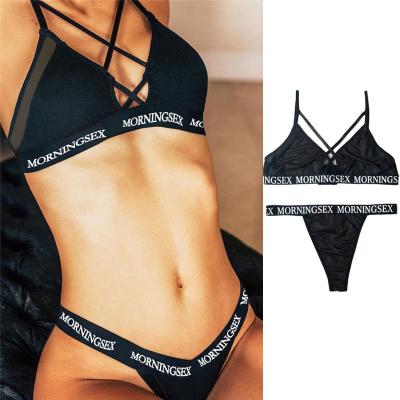 China Hot QUICK DRY Women's Thin Bralette Bra Brief Sets Front Cross Bra Brief Set Two Pieces Bra Set Letter Print Underwear for sale