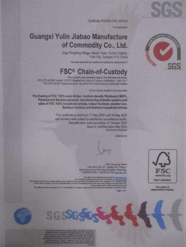 FSC - Guangxi Yulin Jiabao Manufacture Of Commodity Co., Ltd.