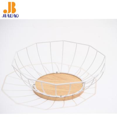 China 2019 viable hot sale metal wire bowl shape with wooden base large round fruit basket household use for sale