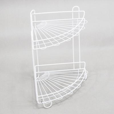 China Wall Mounted Type Hanging Wire Metal Bathroom Two Tier Corner Basket Soap Organizer Supplies for sale