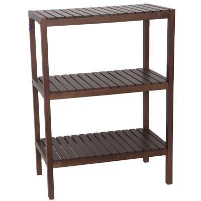 China Sustainable Dark Brown Wood Shelving 3 Layers Vertical Storage Rack for sale