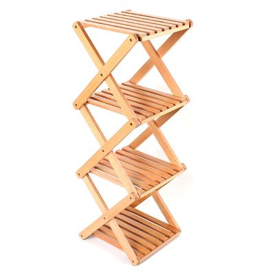 China Sustainable Creative Multifunctional Solid Wood Folding Flower Stand Storage Rack for sale