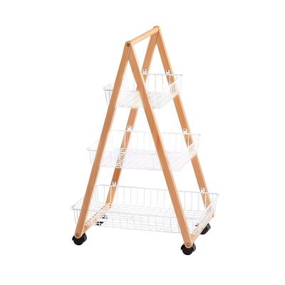 China Multifunctional Solid Wood and Wire 3 Tier Storage Organizer Shelf/Cart Trolley for Home or Hotel for sale