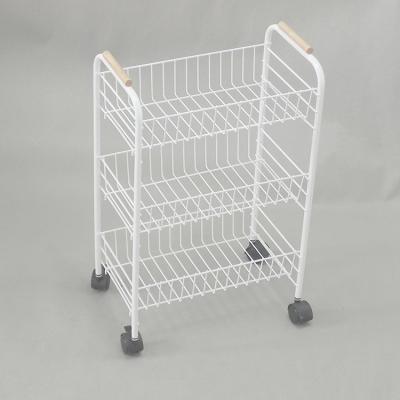 China Morden Bathroom Three Deck Hand Push Cart Metal Wire Storage Shelf for sale