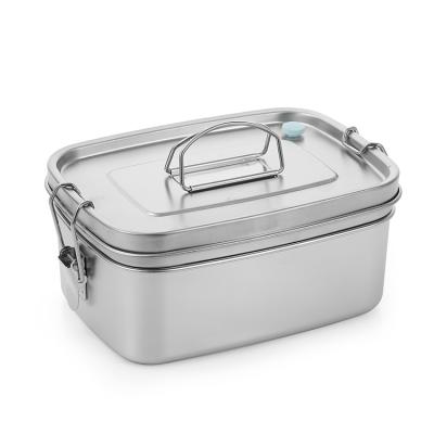 China Custom Stainless Steel Microwavable Bento Lunch Box Logo Durable Leakproof Sealed 1500ml With Breathable Valve for sale