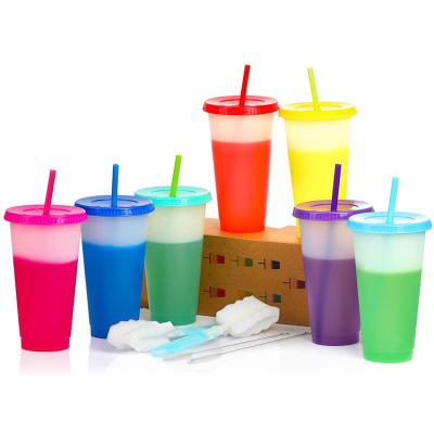 China Bpa Sustainable Reusable Free 24oz Color Changing Cups With Lids And Straws Tumblers Plastic Coffee Cups for sale