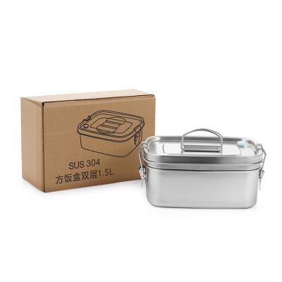 China 304 Stainless Steel Double Wall Microwavable Bento Box Food Containers With Leak Proof Lid for sale