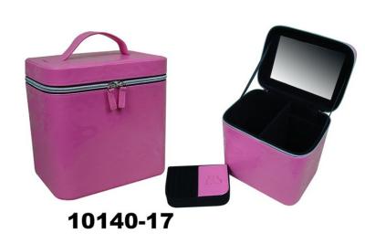 China Purple Square Delicate Faux Leather Jewelry Box With Mirror for sale