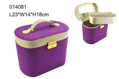 China Professional Metal Lock Leather Makeup Box Purple Color Beauty Travel Bag for sale