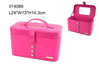 China Square Popular Leather Makeup Case Durable Big Cosmetic Bags 24X13X14.3 cm for sale