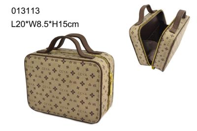 Chine Sac cosmétique de maquillage d'unité centrale Zippered par place, sac de maquillage de Brown personnalisé à vendre