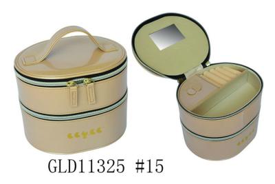 China Two Floor Round Travel Jewelry Case , Round Leather Jewelry Box With Mirror for sale