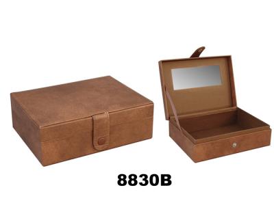 China Luxury Decorated Brown Leather Paper Gift Box Customized Logo With Mirror for sale