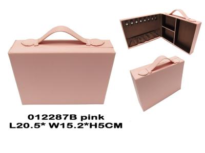 China Professional Square Fabric Personalized Travel Jewelry Case Pink Color With Handle for sale