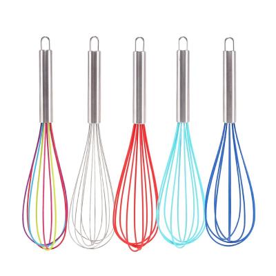 China Viable Food Grade Silicone Kitchen Egg Beater Stainless Steel Hand Beater Cake Egg Tool Silicone Eggbeater Set for sale