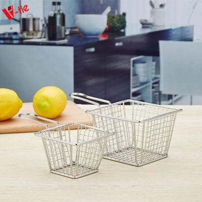 China 2019 Viable Manufacturer Stainless Steel Square Mini French Fries Serving Basket For Deep Fryer French Fries Holder Immersion Oil Filter for sale