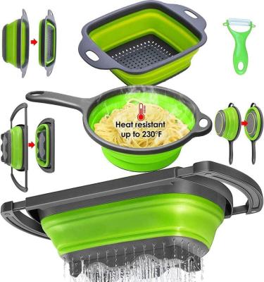 China Stocked collapsible colander set, pasta strainer basket with plastic handles, collapsible strainers for kitchen with handles for sale