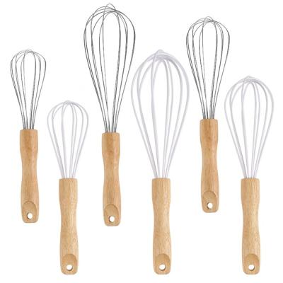 China Wholesale Viable Kitchen Mini Beech Wooden Handle Egg Mixer Wooden Silicone Manual Egg Beater Egg Beater For Baking for sale