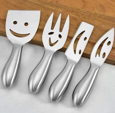 China 4 Sustainable Face Pieces Stainless Steel Cheese Wooden Smile Knife Set: Hard & Soft Cheese Knives, Serving Fork & Cheese Spreader for sale