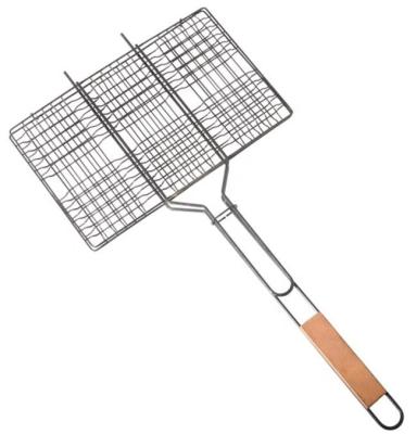 China Easily Cleaned Stainless Steel BBQ Grilling Mesh With Wooden Handle BBQ Accessories For Outdoor Grill for sale