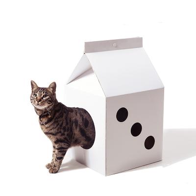 China Top quality viable color pet cardboard furniture house cat scratcher white milk box with fasion style for sale