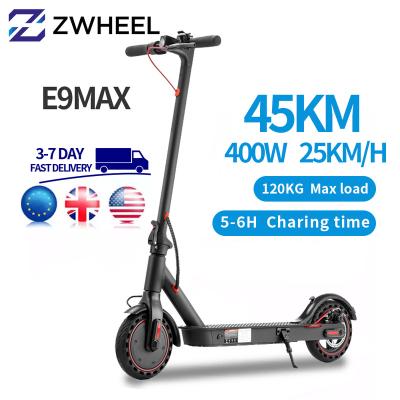 China APP/waterproof IPX4 E9 MAX European 10 inch Eu warehouse electric scooter ready to board Max Foldable Long Range Scooters adult mobility scooter APP for sale