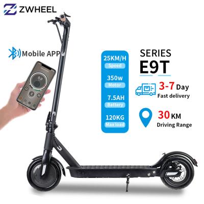 China APP US Eu stock 36v battery/waterproof IPX4 for 350W Mobility 2wheel E Scooter E9T Max Speed ​​40Km/H Folding Electric Adult Kick Scooter for sale