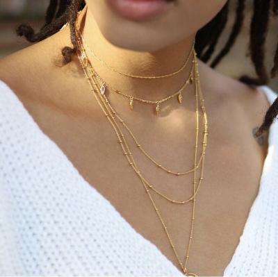 China CLASSIC Layered 2020 New Summer Tasty Two By 2 Plated Stainless Steel Beads Chain Necklace Layering Necklaces For Women Jewelry for sale