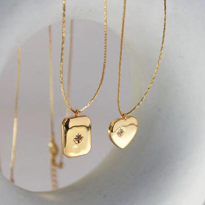 China CLASSIC 18K Gold Plated Brass Heart Rectangle Pendant North Star Starburst Diamond Necklace Women for sale