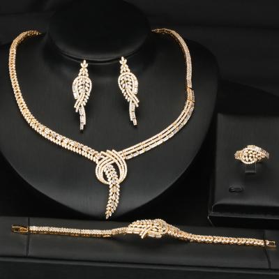 China Bridal Wedding Jewelry Sets Fashion Australia Gemstone 18K Gold Plated 925 Sterling Silver Ring Necklace Earrings African Women Gold Jewelry Sets for sale