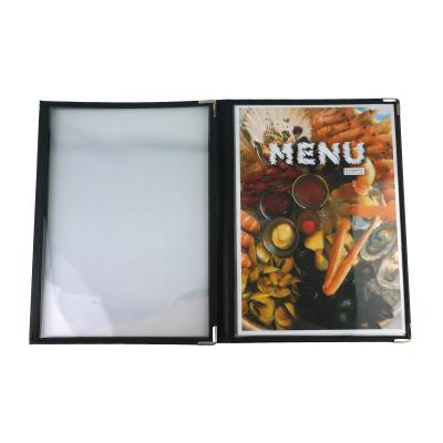 China Single Page High Grade A4 Size Hotel Menu Cover Hotel Menu Cover 2 View PU Border Leather Menu Cover for sale