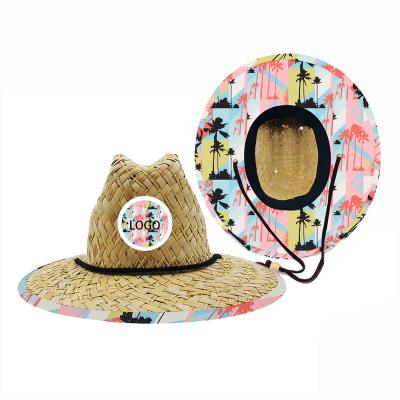 China Hot Selling Outdoor Eco-friendly Design Custom Logo And Under Brim Printing Children Summer Beach Kids Straw Hats for sale