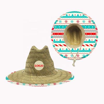 China Hot Selling Custom Logo Eco-friendly Design Australia Kids Christmas Holidays Summer Brim Lifeguard Hat Wide Straw Hats for sale