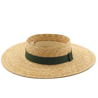 China Eco-Friendly Empty Large Brim Wheat Top Ladies Solid Color Summer Beach Sun Crownless Sun Hat Eco-Friendly Straw Hat for sale